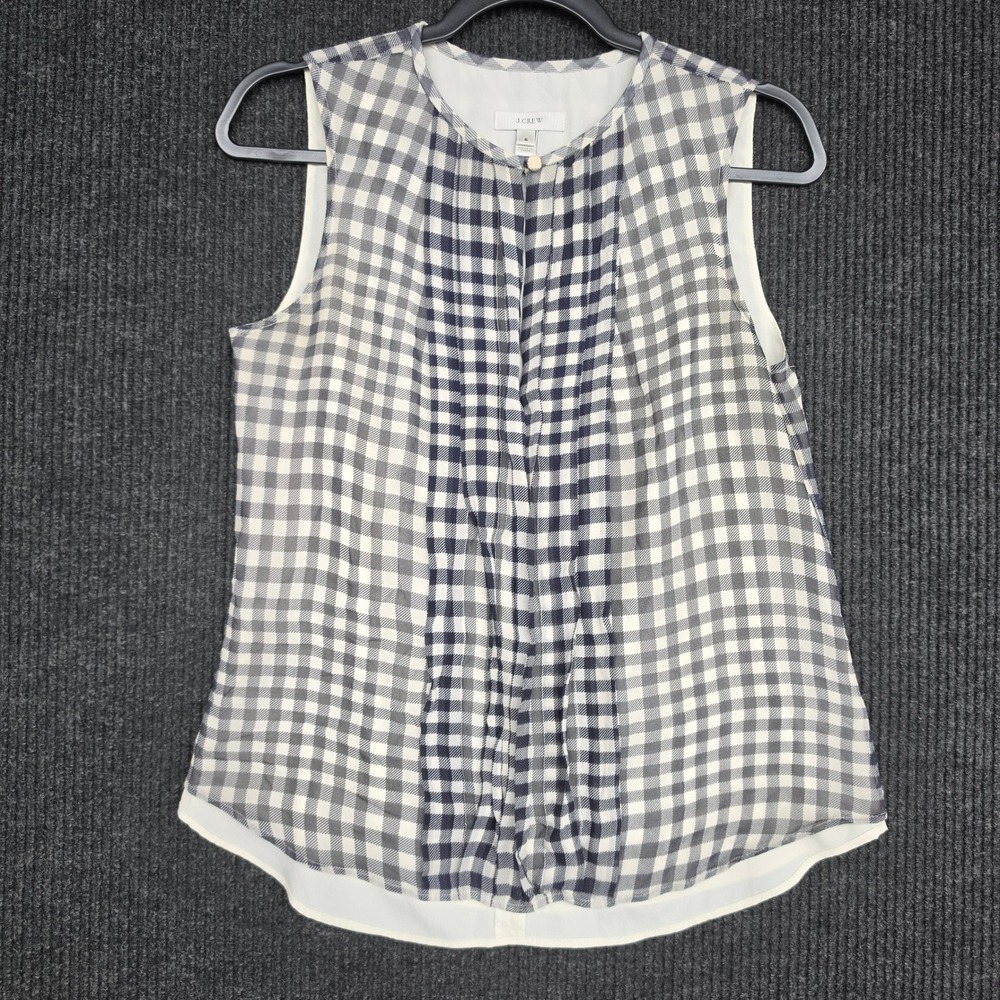 J.Crew Womens Navy Gingham Pleated Sleeveless Blouse Size 6 Layered Top